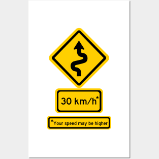 windy road speed sign (km/h) Posters and Art